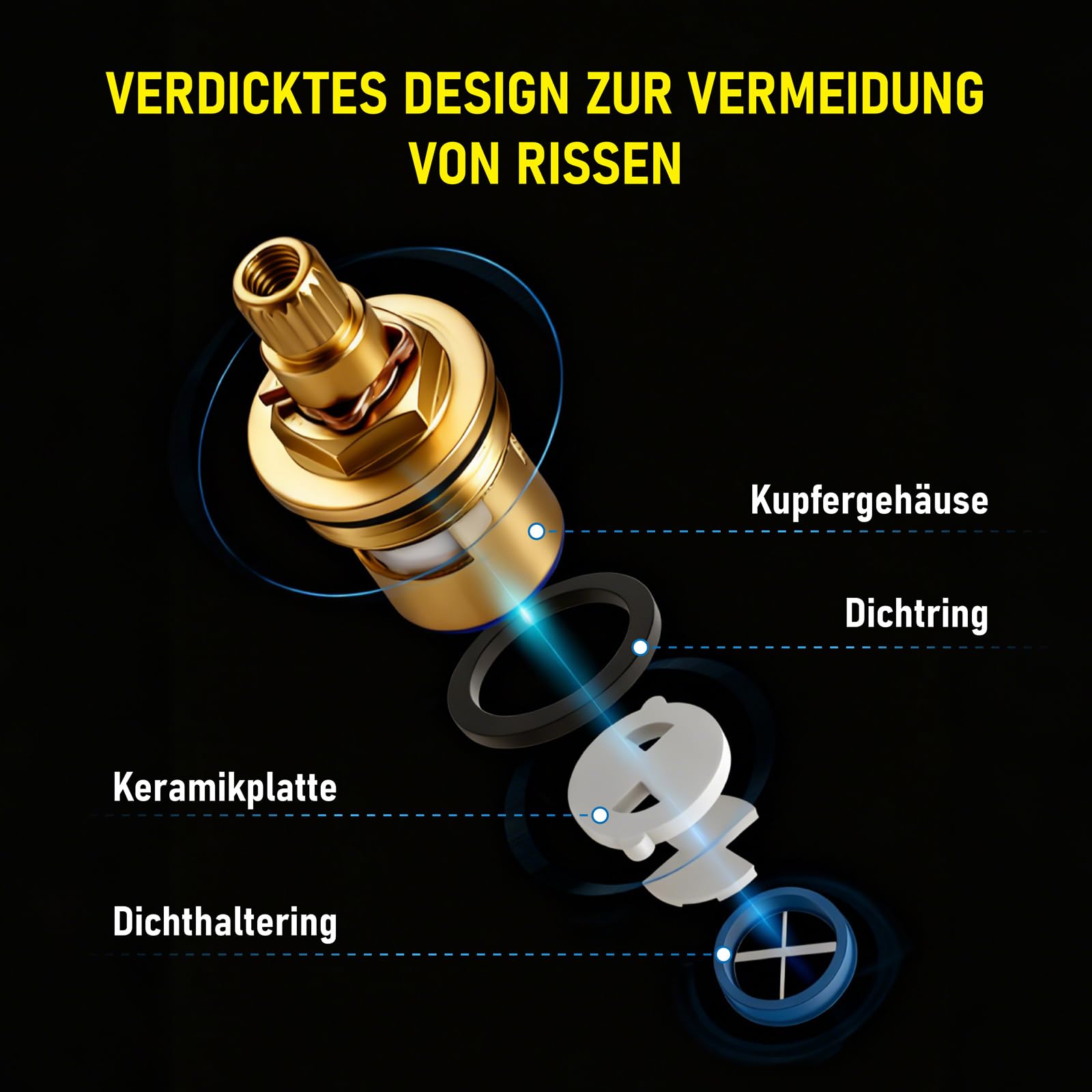 Cartouche À Disque En Céramique Et Laiton, Remplacement De Valve Quart De Tour 1/2 Pouce, Compatible Avec Les Robinets D'évier De Cuisine Et De Salle De Bain (53,5 Mm) (red)
