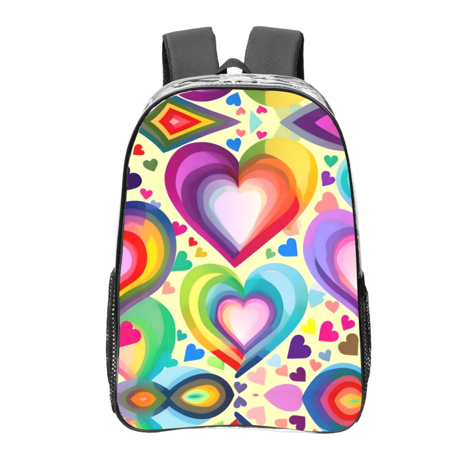 Sac à dos transparent au design cœurs colorés idéal pour le lycée - 8