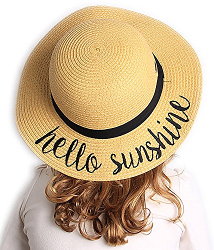 Girls Embroidered Sun Hat - Hello Sunshine (Natural) #TOP4