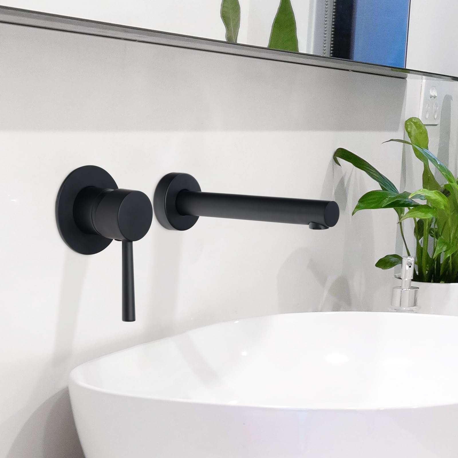 Miscelatore Monocomando Per Lavabo Nero In Ottone G3/8 - Rubinetto Bagno Acqua Calda/fredda Con Tubi Flessibili - 6