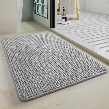 Bath Mat Non Slip Floor Rugs Super Absorbent for Bathroom,Extra Soft Machine Washable Bathroom Mats with Tassels, Rubber Backed Bathroom Mats, Grey 16x24