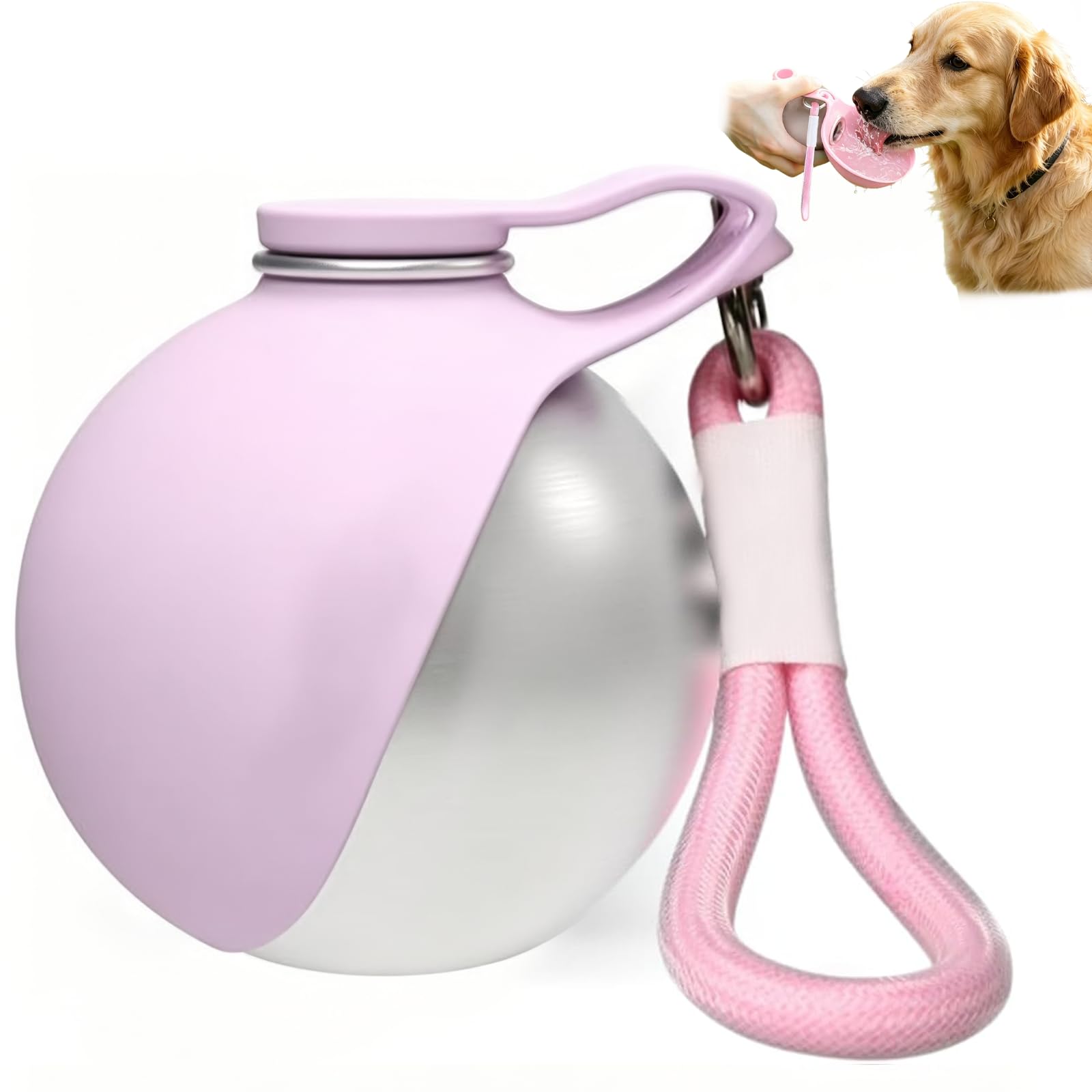 Foldable Pet Water Bottle for Travel, 2 in 1 Portable Dog Drink Water Container with Silicone Bowl, 285ml LeakProof Dog Water Bottle for Walks, Hikes, Road Trips, Park Visits, Travel (Pink)