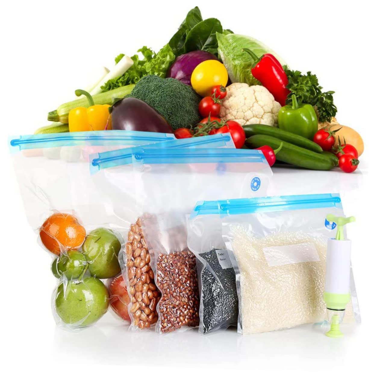 CIYODO Seal Your Freshness 6 Pack of Pa Pe Vacuum Sealer Bags 21 * 22cm 26 * 28cm 26 * 34cm 30 * 34cm 22 * 28cm Green Includes Manual Air Pump