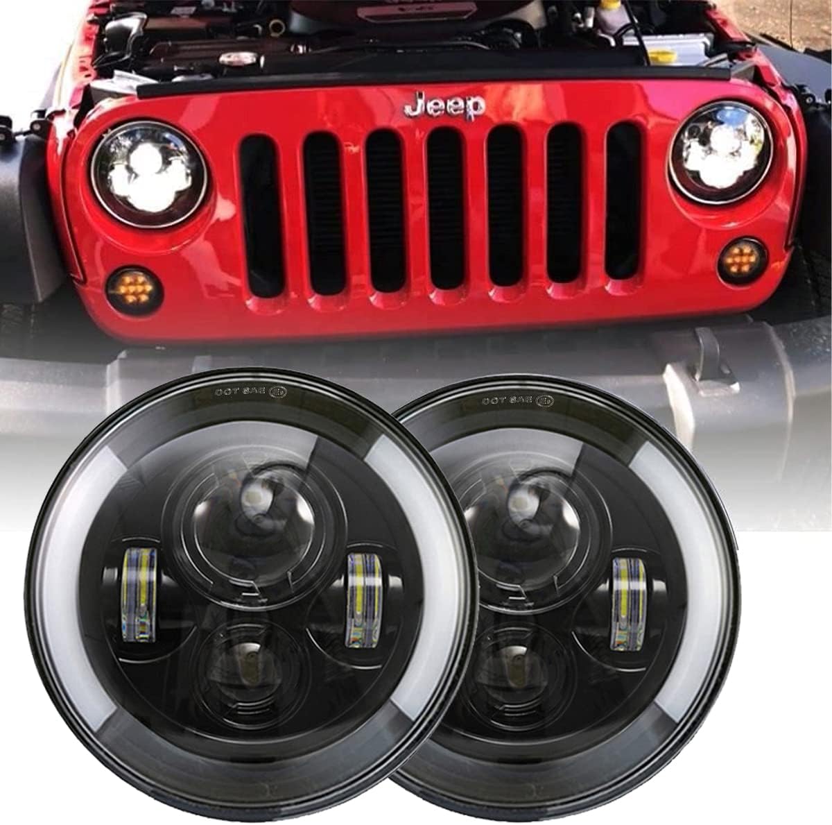 7 Inch Round LED Headlight Sealed Beam Headlamps Black Cree LED High Low Beam for Jeep Wrangler 97-2017 JK TJ LJ CJ Rubicon Sahara Willys Hummber H1 H2 （Pair）