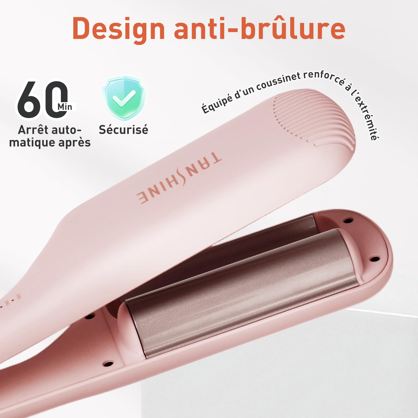 TANSHINE Boucleur a Cheveux, 32mm Mermaid Beach Waver, Fer à Friser Boucler Wavy Avec 5 Températures Réglables, Anti-échaudage pour Les Vagues Profondes Larges,Rose