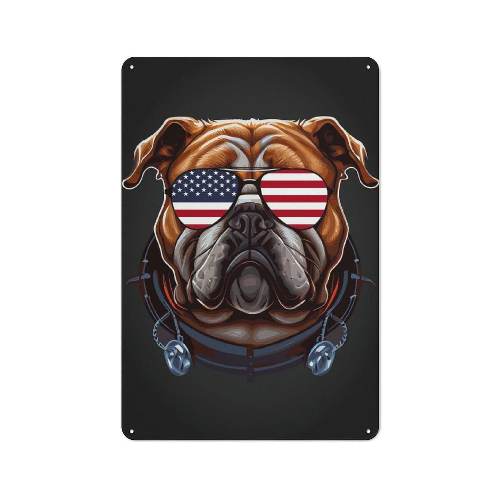 Junmoney Style-15 Metal Wall Sign 30X20cm Featuring Patriotic Bulldog Usa For Café Or Restaurant, A Decorative Metal Sign For Cafés And Restaurants