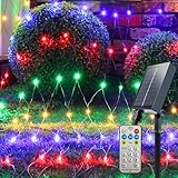 YAOZHOU Solar Christmas Net Lights Multicolor, Outdoor Waterproof 264Led 9.9Ft*6.6Ft Mesh Lights 8 Modes with Timer, Solar Powered Christmas Decorations for Lawn, Bushes, Trees