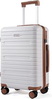 Carry on luggage with Spinner Wheels, Hardside Lightweight 20in carry on suitcase checked luggage TSA Lock(Beige)