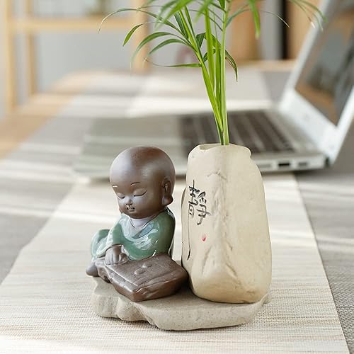 Miniatura 3 de Estatua de monje bebé, figura de monje de Buda de ajedrez chino de cerámica, linda mascota de té de monje zen para decoración de mesa de té
