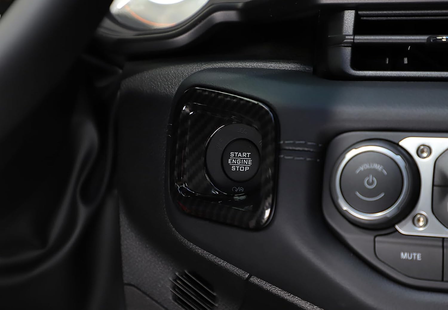 Push Start Stop Button Cover Trim Compatible with Jeep Wrangler JL Unlimited & Gladiator JT 2024 2025 2026 Interior Accessories (Carbon Fiber Black)