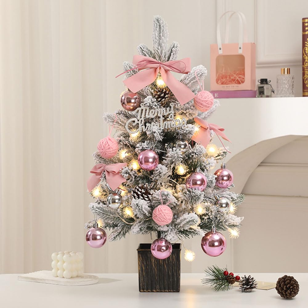 小型クリスマスツリー ピンク シルバー❣️H♡Y ☆mama❣️ Amazon.co.jp: ミニ卓上クリスマスツリー、ボールオーナメント付き
