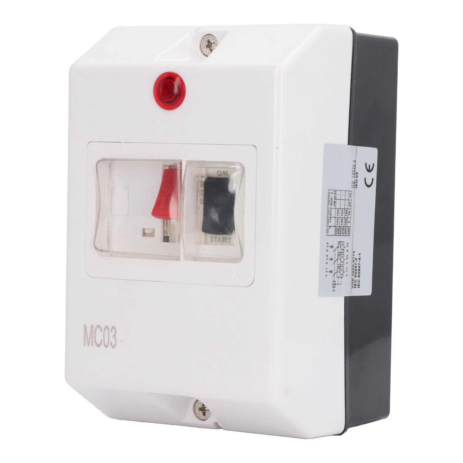 Disjoncteur de moteur avec voyant lumineux 6A à 10A 690V AC3 50Hz 60Hz Interrupteur de démarrage de surcharge magnétique thermique IP55 Boîtier ABS 230V 240V 400V 415V 500V