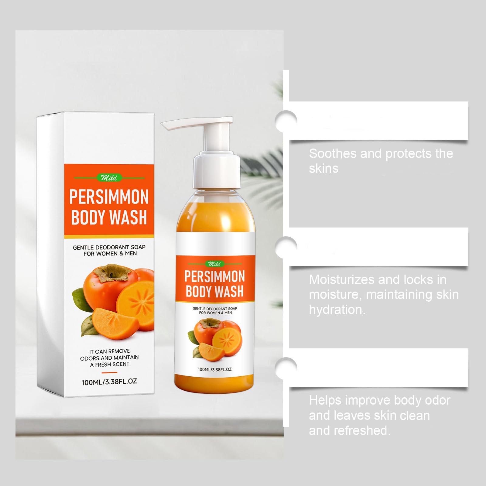 Dezodorant do mycia ciała Persimmon mydło i pasek do dojrzałego perfum, żel pod prysznic dezodorant persimmon, mydło do oczyszczania perfum do ciała, żel pod prysznic do zapachu skóry. (5 zestawów)