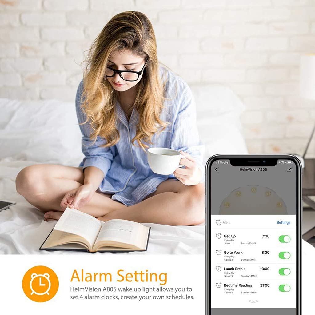 Sveglia WiFi, Luce Sveglia Intelligente, con APP e Controllo Vocale, Luce Notturna Sul Comodino, Compatibile con Alexa Google Home, 4 Sveglie e Funzione Snooze, 2 Pz