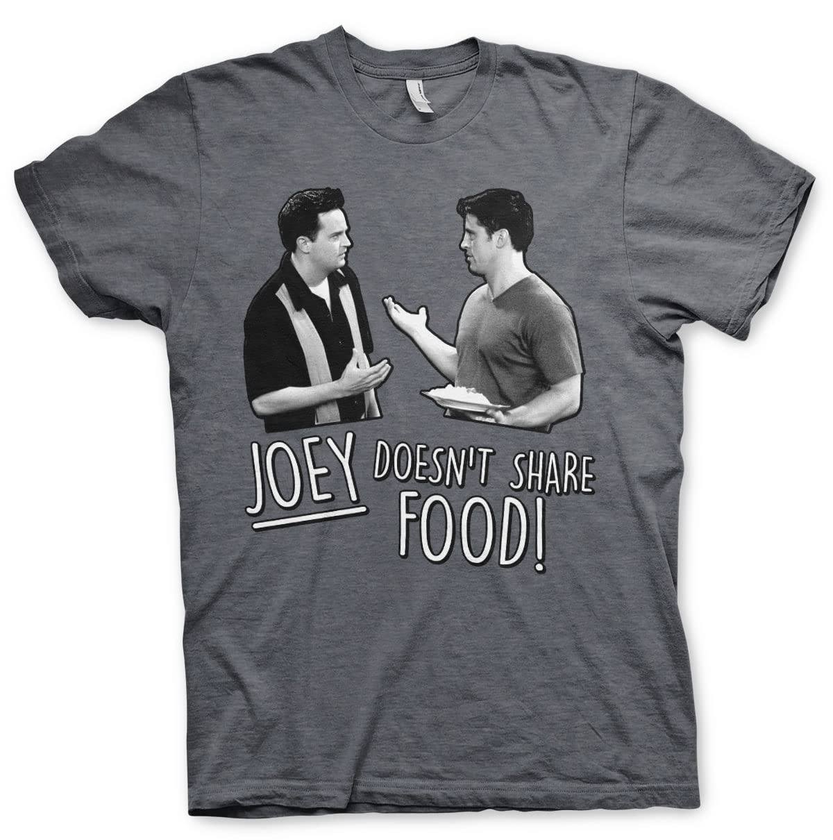 FRIENDS Officially Licensed Joey Doesn't Share Food Mens T-Shirt (Dark-Heather), XX-Large