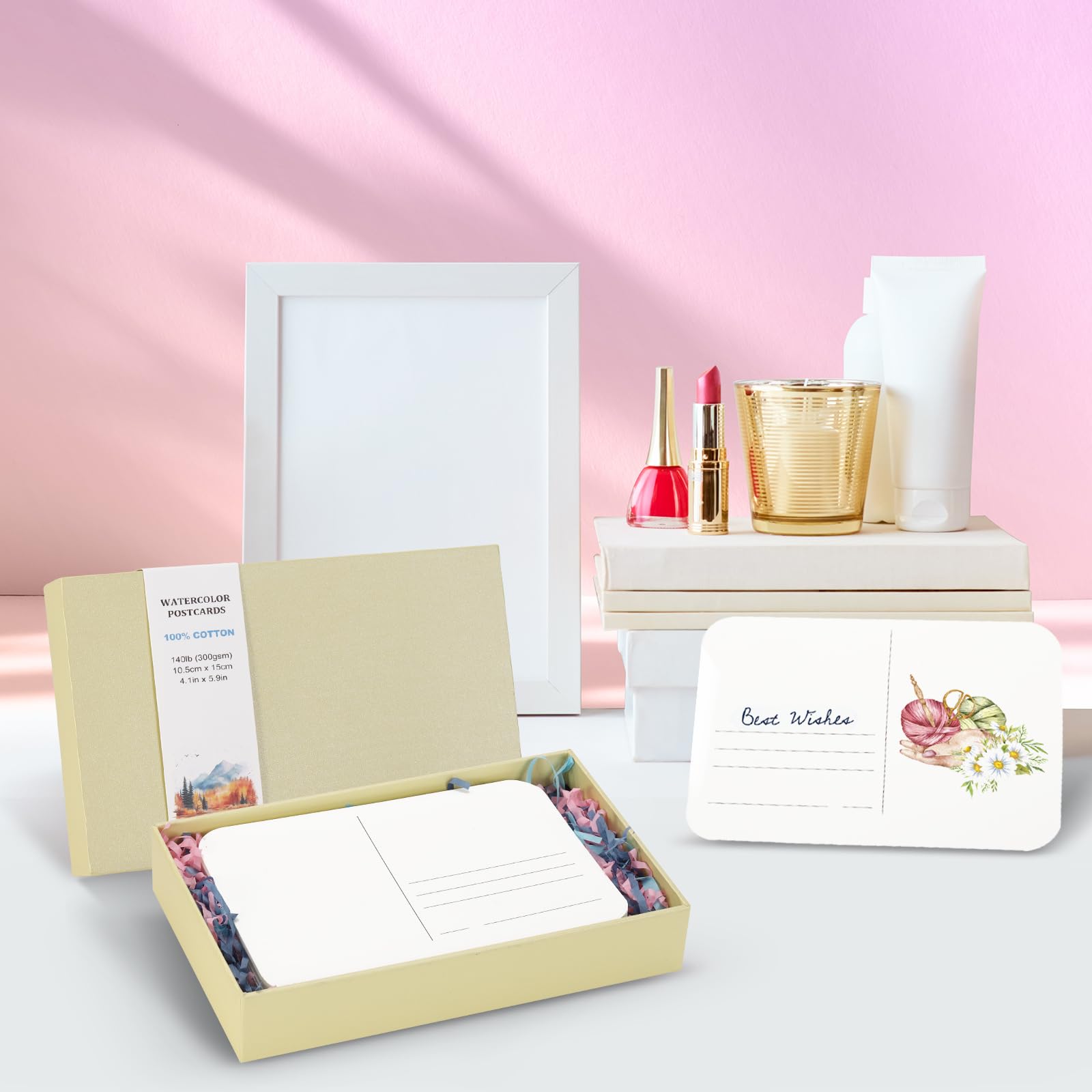 PATIKIL 100 Pz Cartoline da Acquerello In Cotone 4"x6" Arrotondate Pressata a Caldo, Cartoline e Biglietti Di Ringraziamento Creativi e Natalizie DIY, 140lb/300 GSM (Beige-Grana Fine)