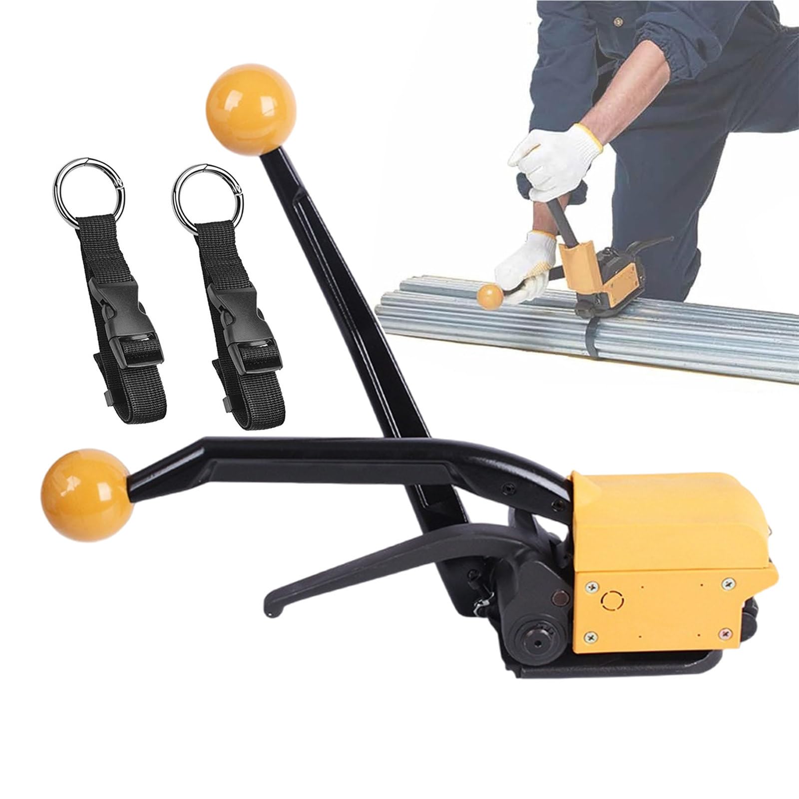 Cercleuse Manuelle pour Feuillards en Acier, Outil De Cerclage en Acier, Cerclage Portatif pour Épaisseur 0,38-0,7 Mm, Pack d'emballage, D'expédition - avec 2 Sangles d'emballage