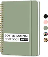 Caderno pontilhado, diário pontilhado em espiral para mulheres e homens, 140 páginas, caderno de capa dura com grade de pontos para trabalho, escola e escrita, papel grosso de 100 g/m², A5 (15 x 20