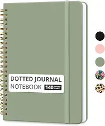 Caderno pontilhado, diário pontilhado em espiral para mulheres e homens, 140 páginas, caderno de capa dura com grade de pontos para trabalho, escola e escrita, papel grosso de 100 g/m², A5 (15 x 20