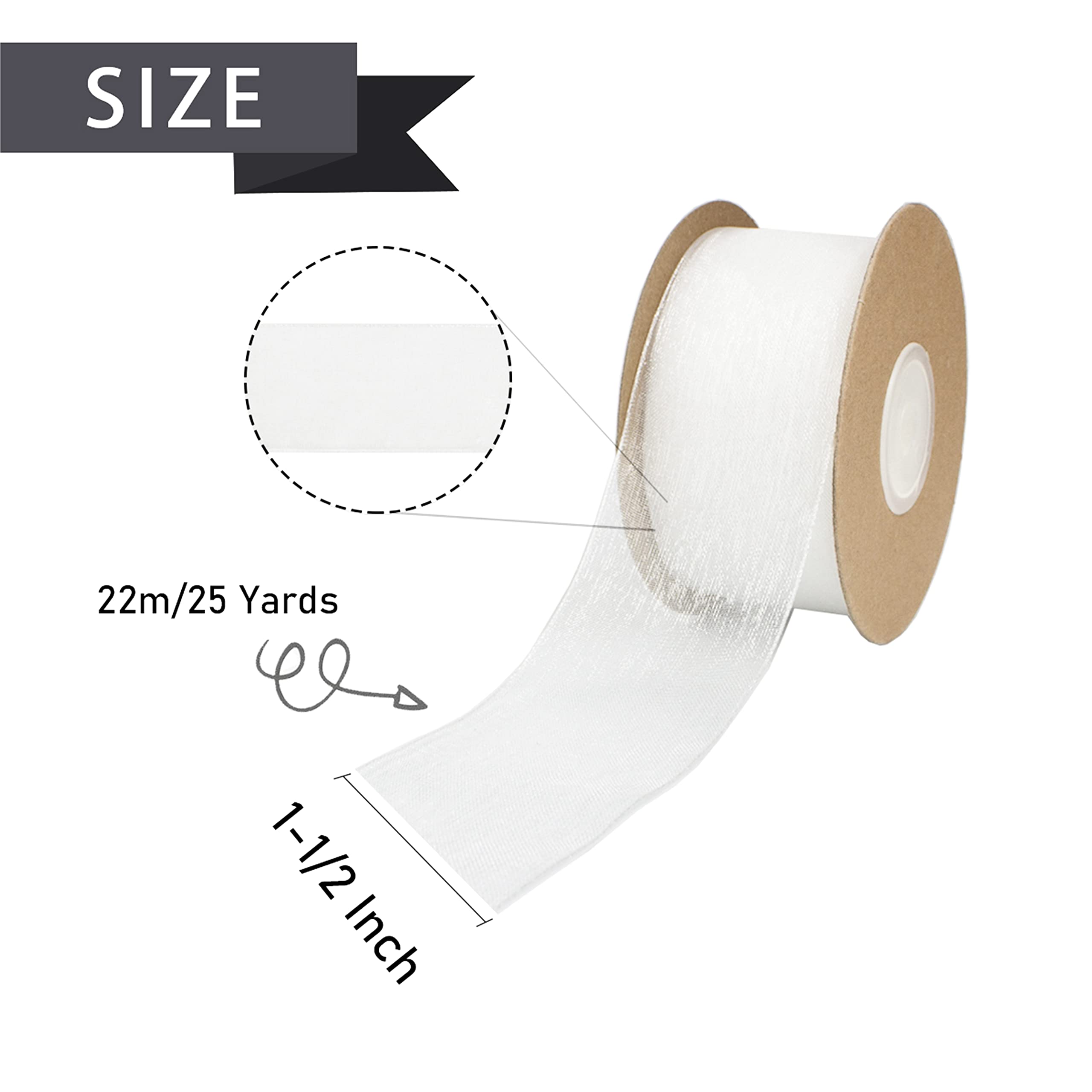 Sewhick White Organza & Chiffon Ribbon - 22M Shimmer Sheer Gift Wrap for Bouquet Crafting, Christmas & Sewing Projects - Image 2
