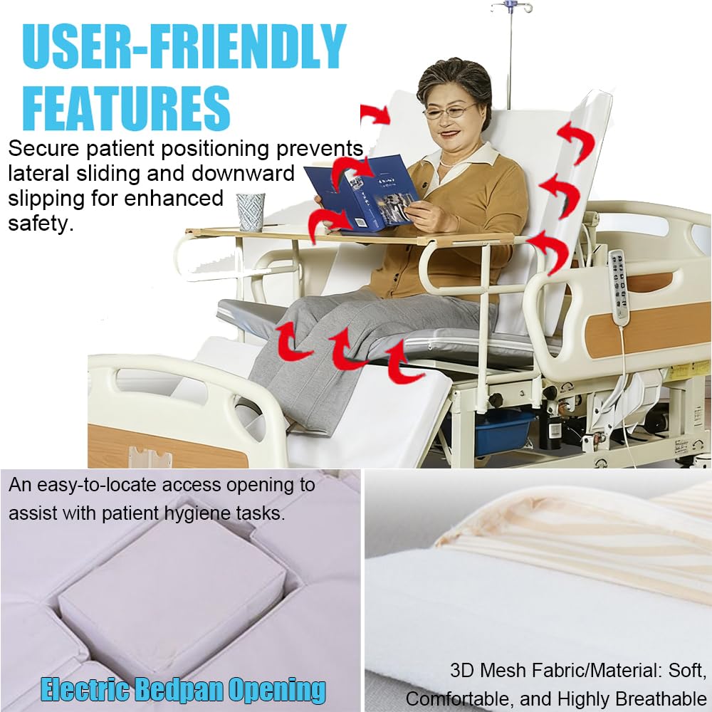 Cama de Hospital Eléctrica Premium para Uso Doméstico, 10 Funciones con Inclinación Lateral, Ruedas Giratorias Bloqueables de 5", Capacidad de 250 kg, Incluye Portasueros y Mesa para Alimentación