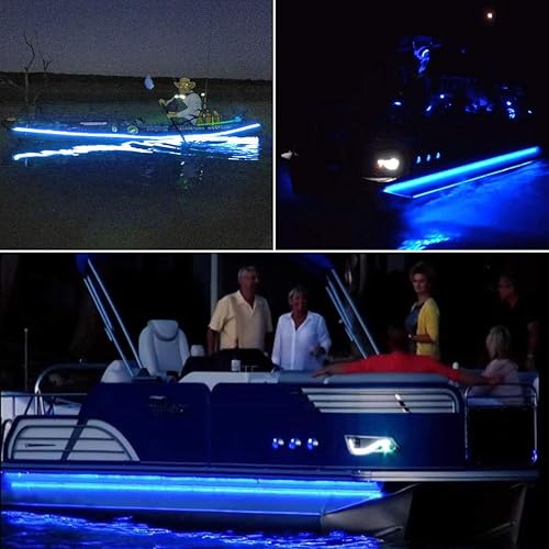 Miniatura 7 de Luz de barco pontón, tira LED marina para Duck Jon Bass Velero Kayak Flex Lighting, luces interiores de cortesía para noche de pesca, azul, 12 V