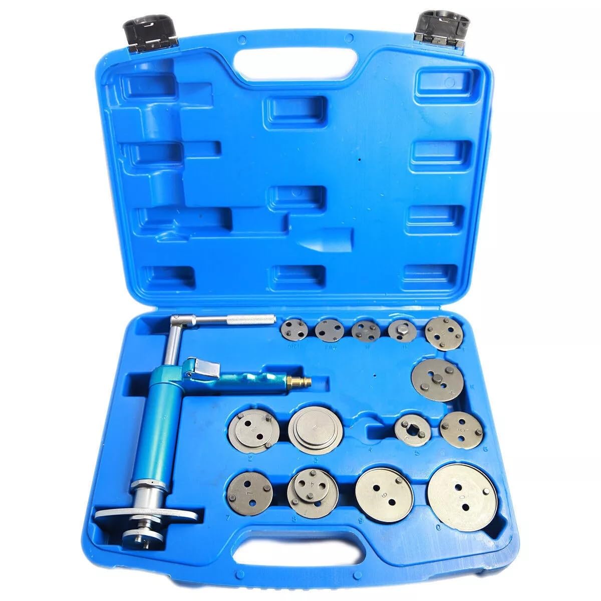ARRETRATORE PNEUMATICO PER PISTONCINI FRENI SMONTAGGIO FRENI DISCHI 16 PZ, Kit 16Pezzi Set di Arretratore Pistoncini Freni e Ripristino Pistone del Freno, Pinza Freno a Disco