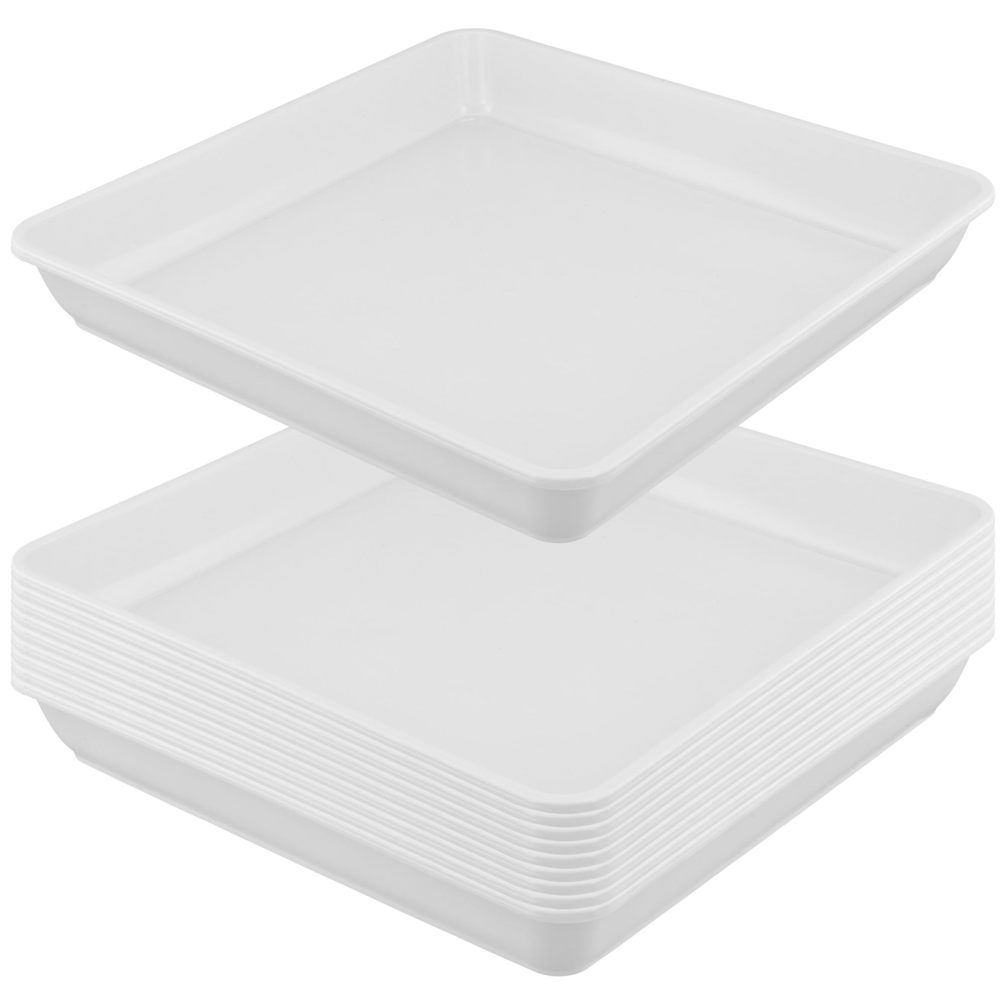 TAICHEUT 10 Pack 12 Inch White Square Plant Pot Saucers, Plastic Flower Drip Trays, Square Planter Tray for Indoor, Outdoor, Gardens