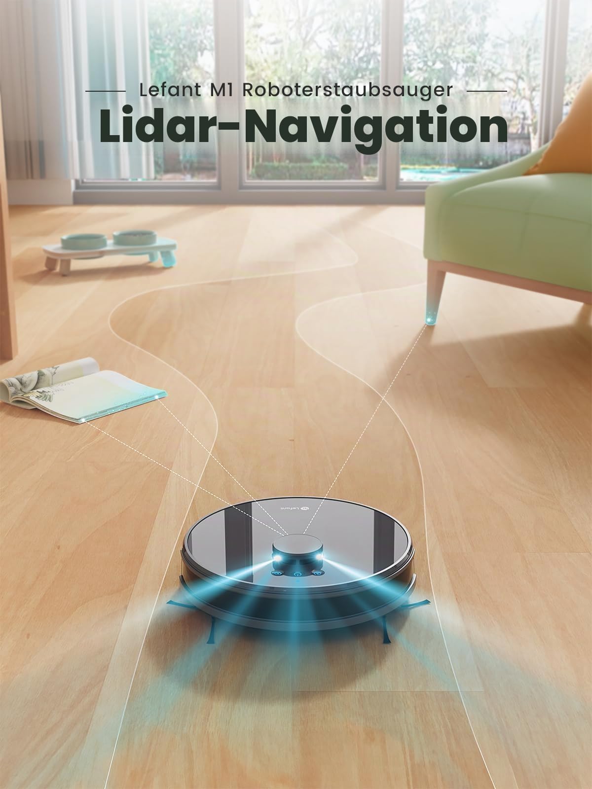 Lefant M1 Staubsauger Roboter mit 8 No-Go-Zonen, Laser Navigation, Saugroboter mit Wischfunktion Selbstaufladend 5500Pa, für Tierhaare und Hartböden, App-/Alexa-Steuerung