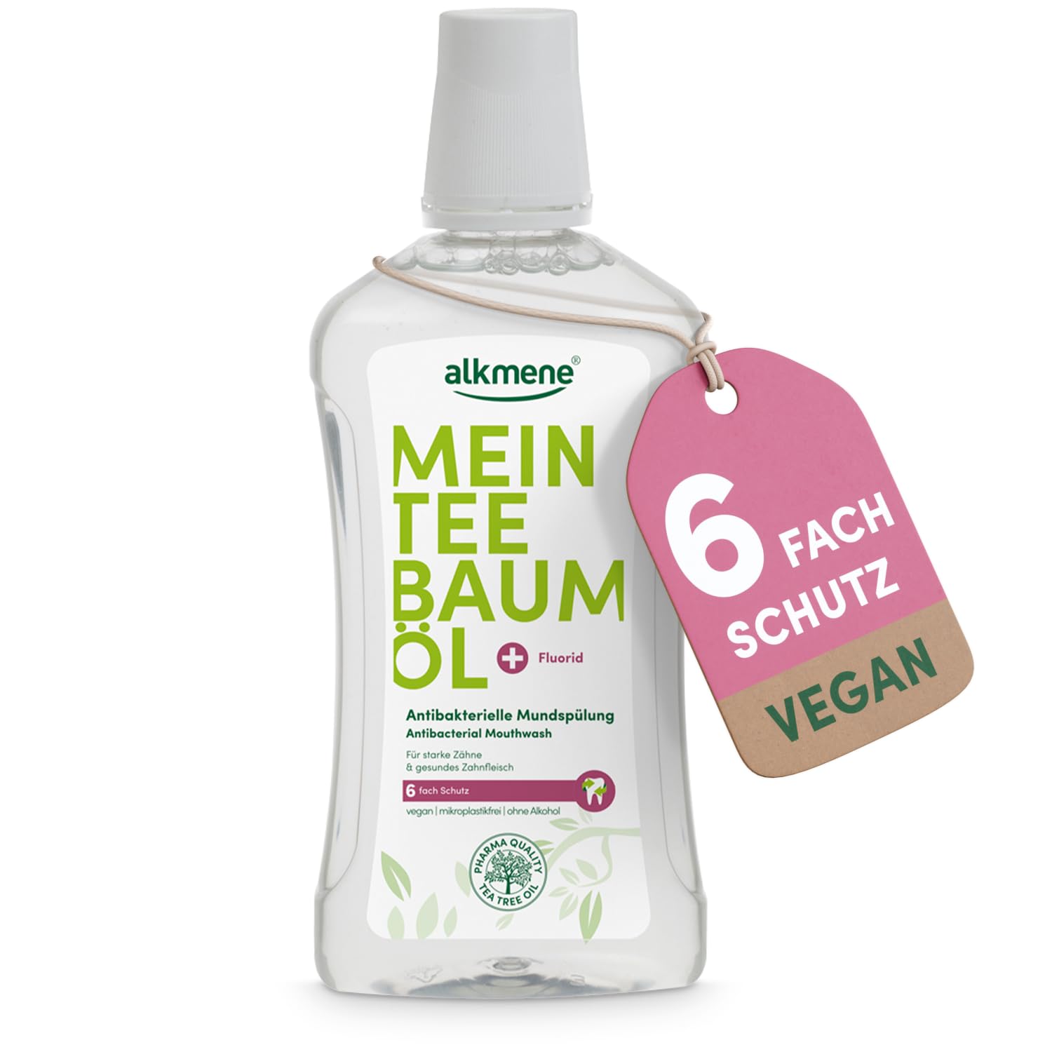 alkmene Olio di tea tree antibatterico, 500 ml, olio di tea tree naturale, vegano e ecologico, collutorio per denti forti e gengive sane, risciacquo dentale