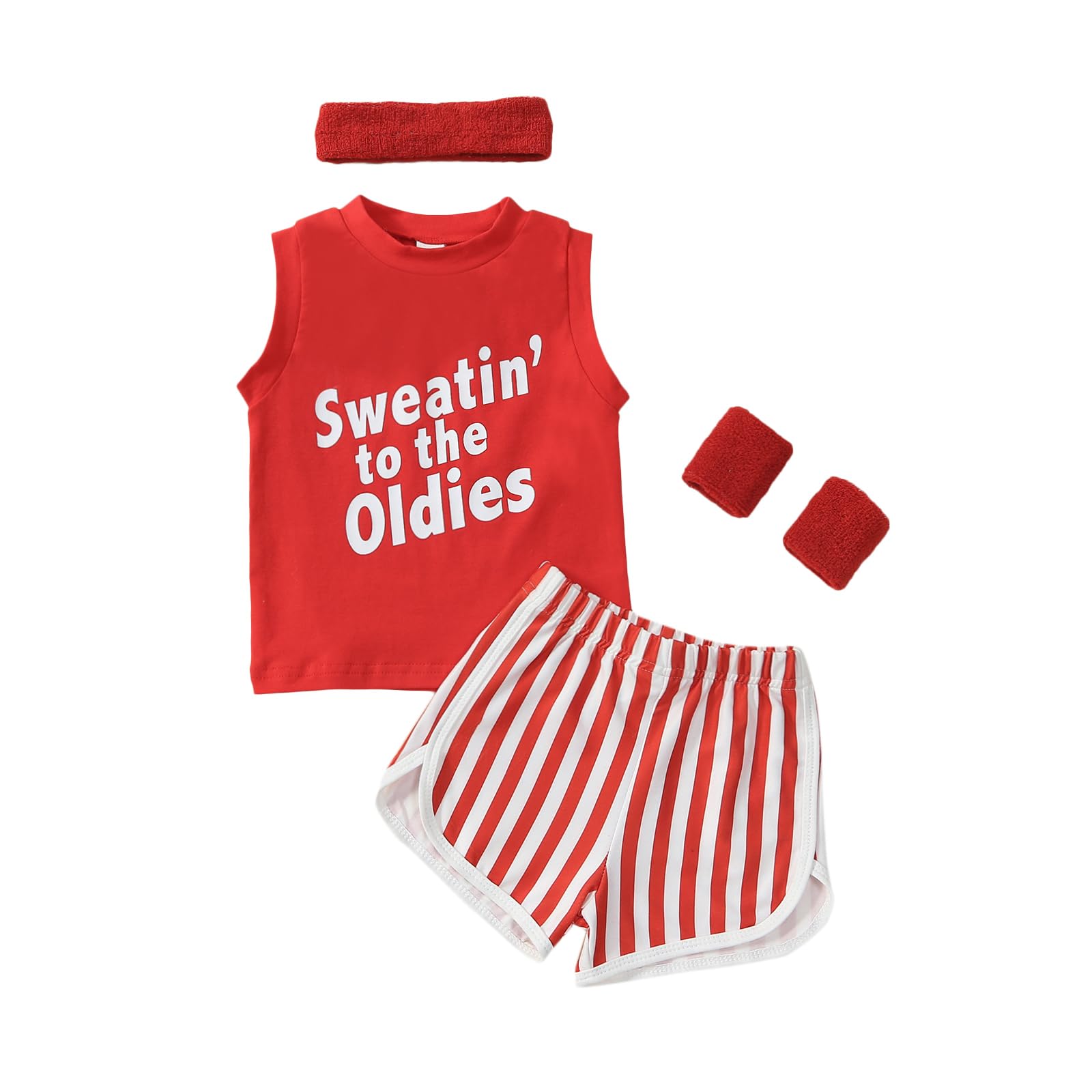 Photo 1 of Kuriozud Baby Halloween Outfits Sleeveless Tank Tops with Shorts Headband Wristbands Set Toddler Workout Costume (Red, 6-12 Months)