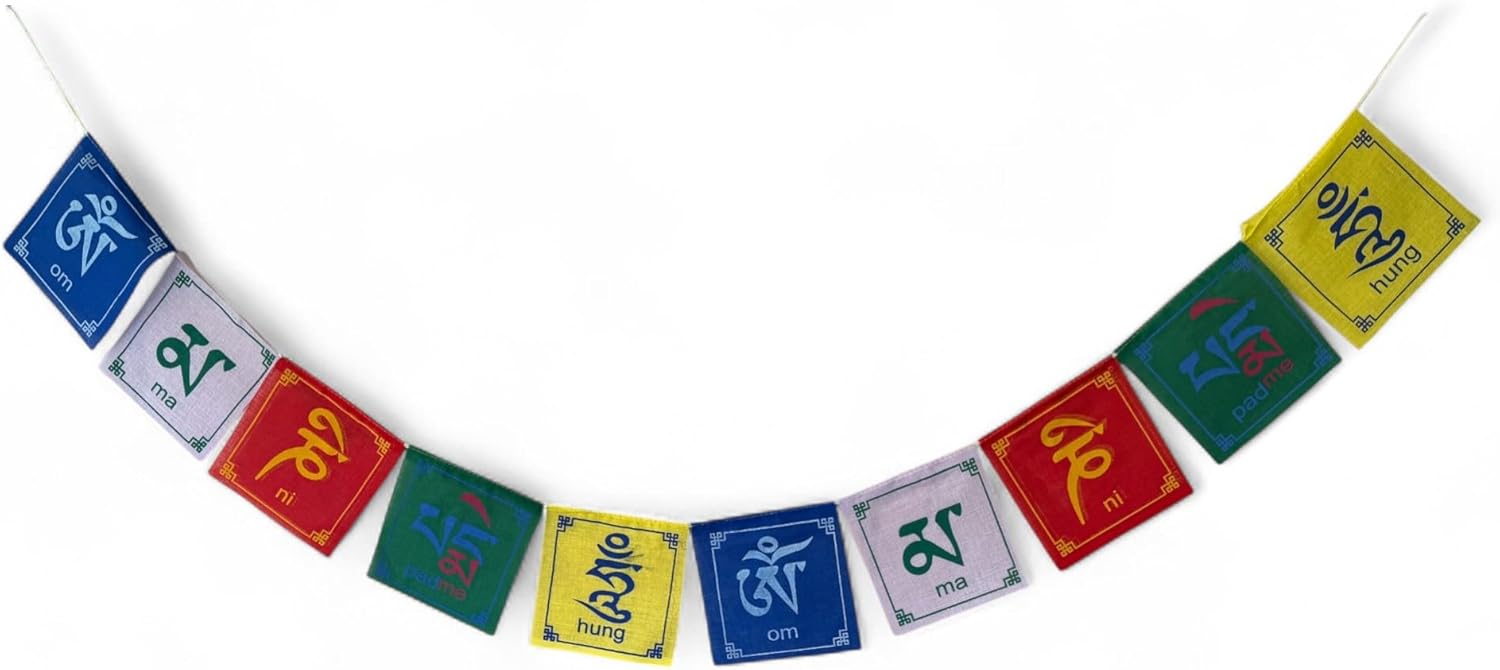Amazon.com : Buddha of Compassion Tibetan Prayer Flags Om Mani Padme ...