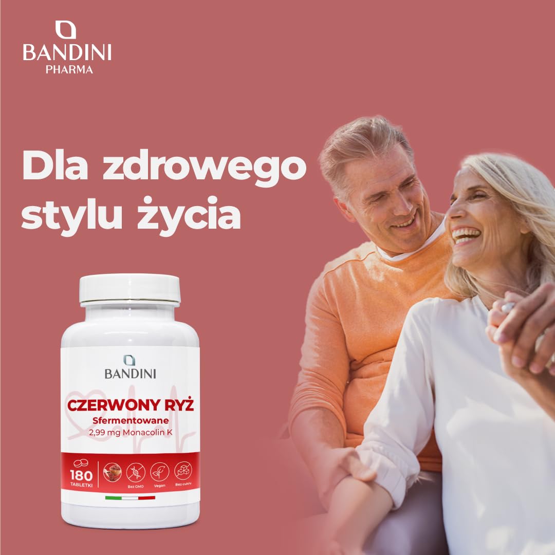 Bandini® CZERWONY RYŻ 180 tabletek - 6 MIESIĘCY kuracji - Suplement na bazie Sfermentowanego Czerwonego Ryżu - Przyczynia się do utrzymania prawidłowego poziomu cholesterolu we krwi