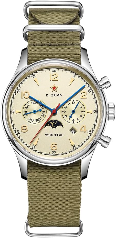 SEAKOSS Men's Classic Automatic Mechanical Wristwatch Seagull ST1654 Movement 24H-Hour Display Air Force Pilot Calendar Mens Watches