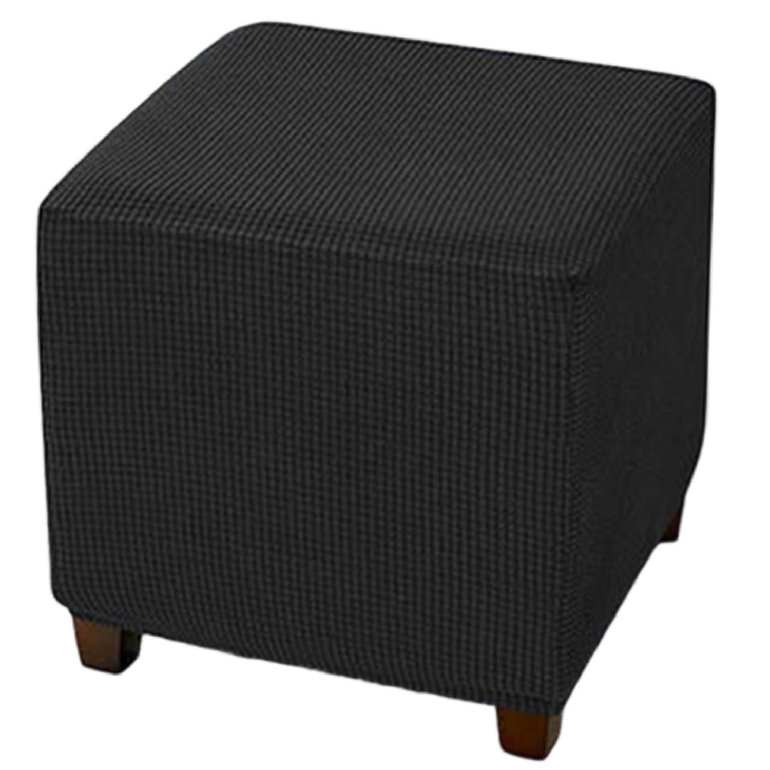 uyeoco Ottoman Slipcover Cover, 30x30/35x35/40x40/45x45 cm Square Footstool Protector Covers Stool Ottoman Covers Stretch with Elastic Bottom,Machine Washable(Black,50x50 cm)