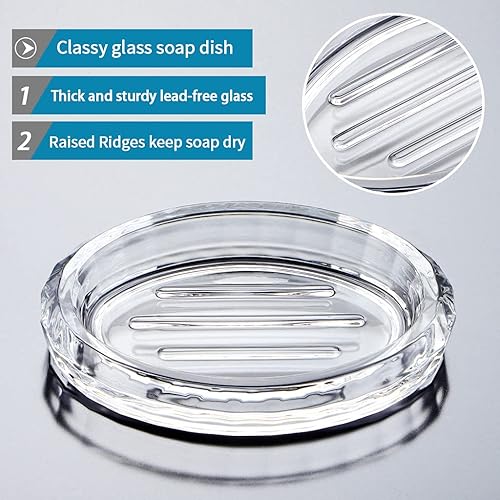 Miniatura 4 de MDLUU Juego de 2 jaboneras de barra de cristal, funda para soporte de esponja, bandeja decorativa para jabón, para ducha, bañera, fregadero de baño,