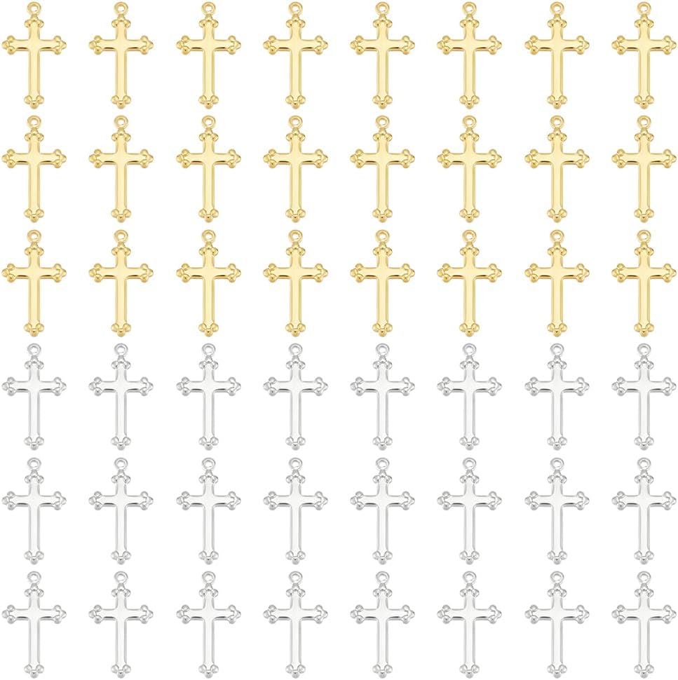 UNICRAFTALE about 100Pcs 2 Colors Cross Charms 17.5mm Mini Cross Pendants Easter Charms Metal Pendants Punk Charms for DIY Jewelry Making Accessory for Necklace Bracelet Earrings