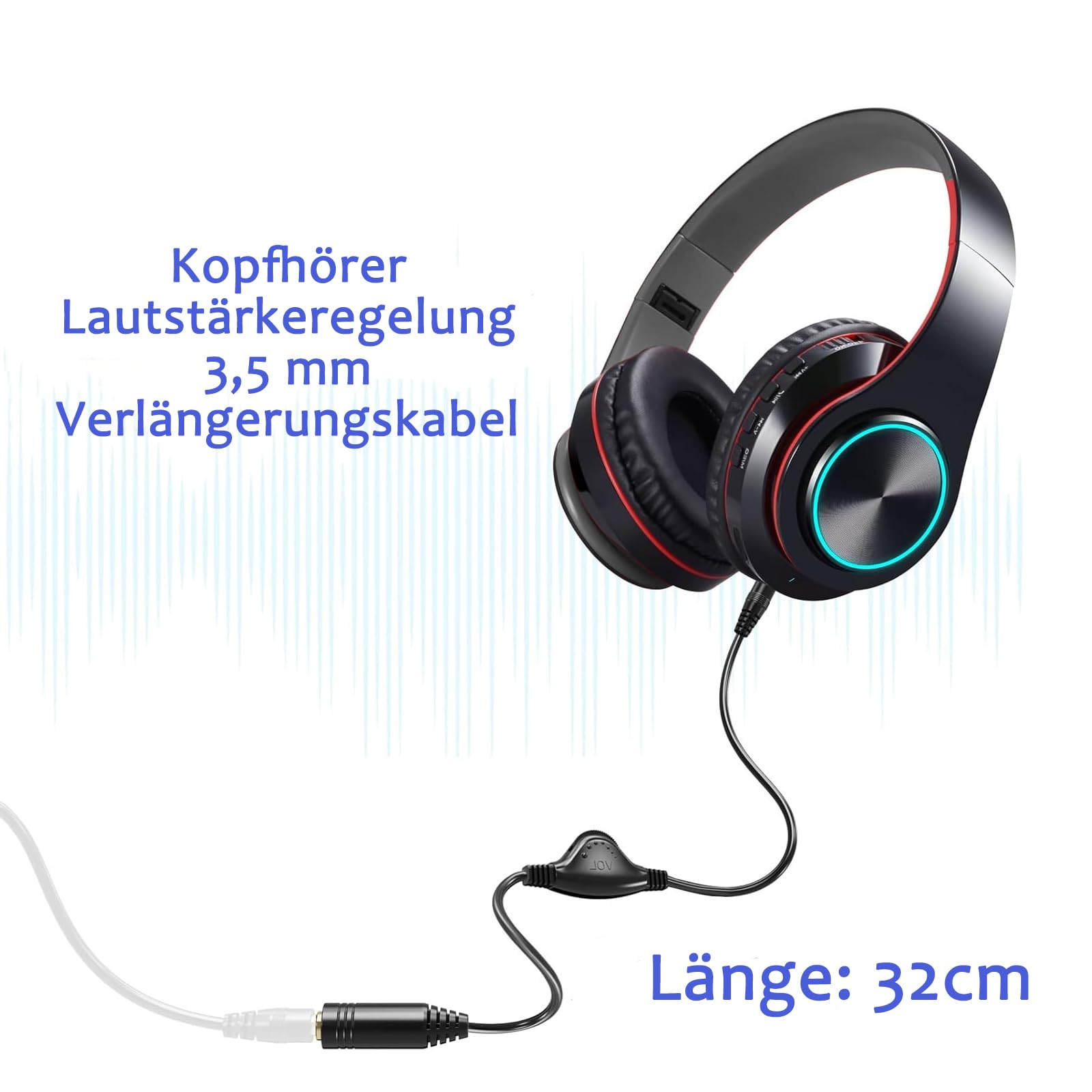 GERUI 2 sztuki przedłużaczy audio stereo, 3,5 mm wtyczka klinkowa, regulator głośności, z regulatorem, do słuchawek, PC, komputera, smartfona, tabletu, głośników