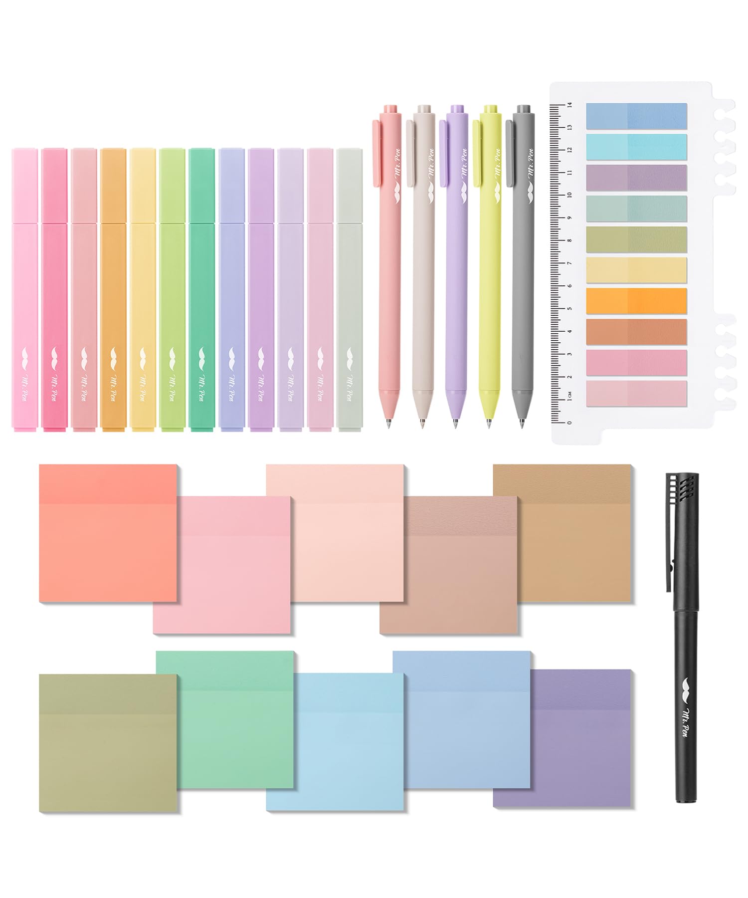 Mr. Pen- Aesthetic Book Annotation Kit, 38 pcs, Aesthetic Highlighters and Gel Pens, Transparent Sticky Notes, Transparent Sticky Tabs for Books, No Bleed Highlighters for Bible Pages No Bleed