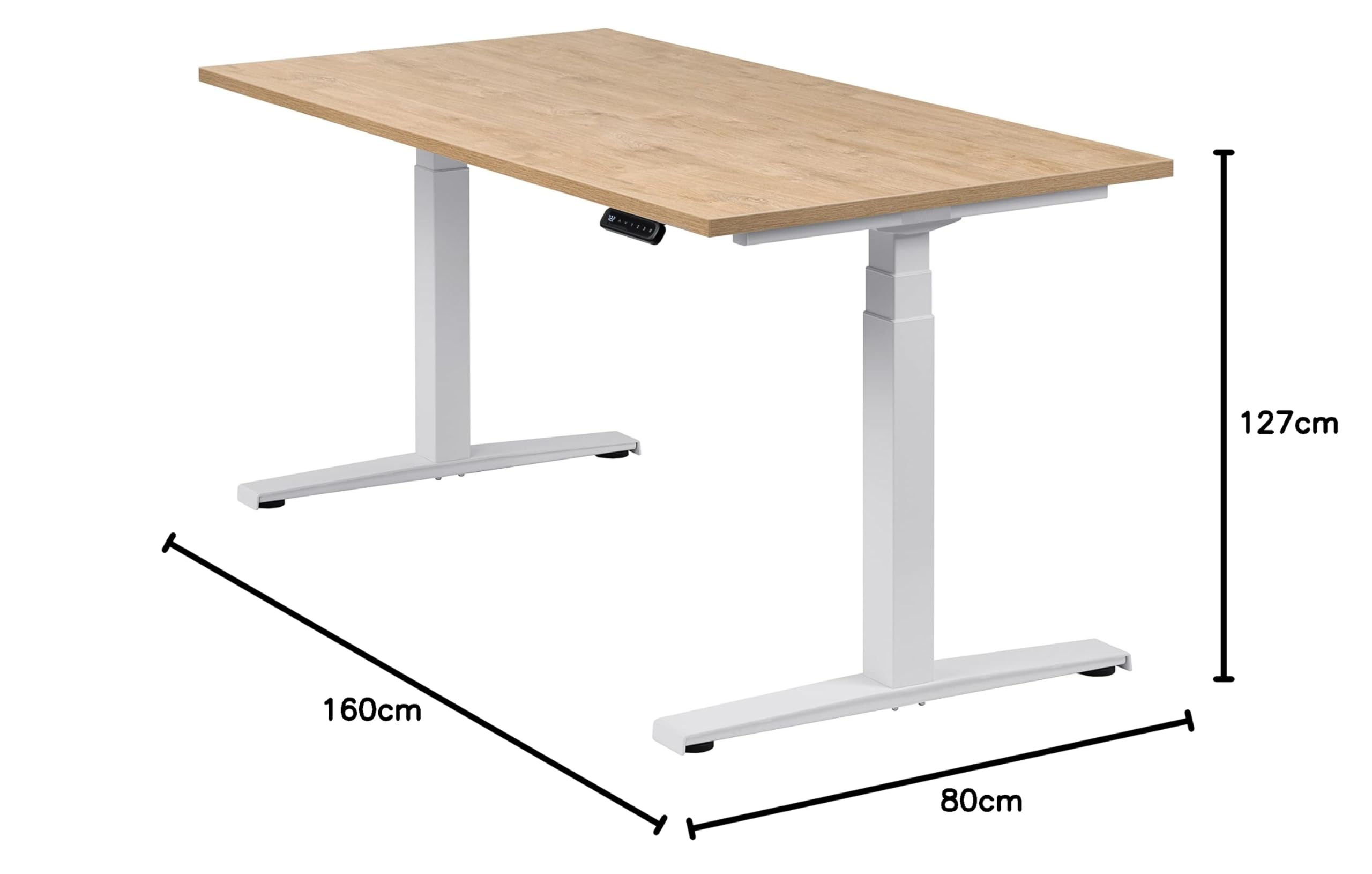 boho office® Basic Line Schreibitsch elektisch höhenverstellbar | Basic Line - Tischgestell Weiß, Tischplatte 160x80 Wildeiche - ultraschnelle 80 mm/Sek, Memoryfunktion, Kollisionsschutz