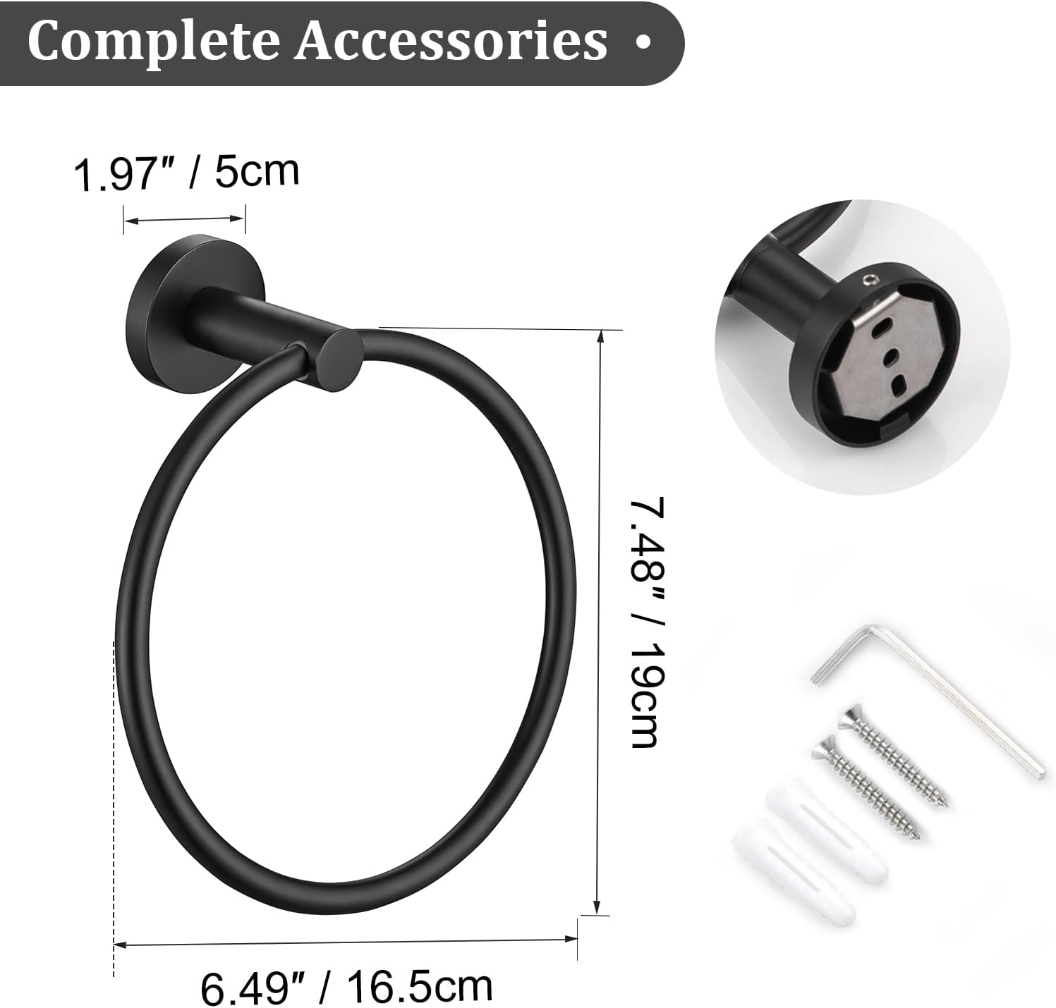 Matte Black Stainless Steel Wall Mounted Towel Ring Set
