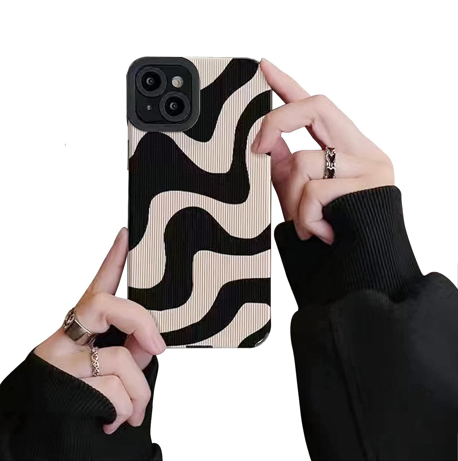 Ownest iPhone 15 Case - Fashion Zebra Stripes Pattern for Women & Girls - Soft Silicone Protection - Black