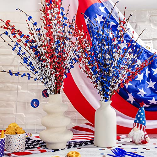 Hanaive 20 Pcs Flower Picks Thanksgiving Halloween 4Th Of July Artificial Jasmine Flowers Home Artificial Flower Stems Tall Faux Jasmine Flowers Branches For Holiday Decor (Red White Blue) #TOP2