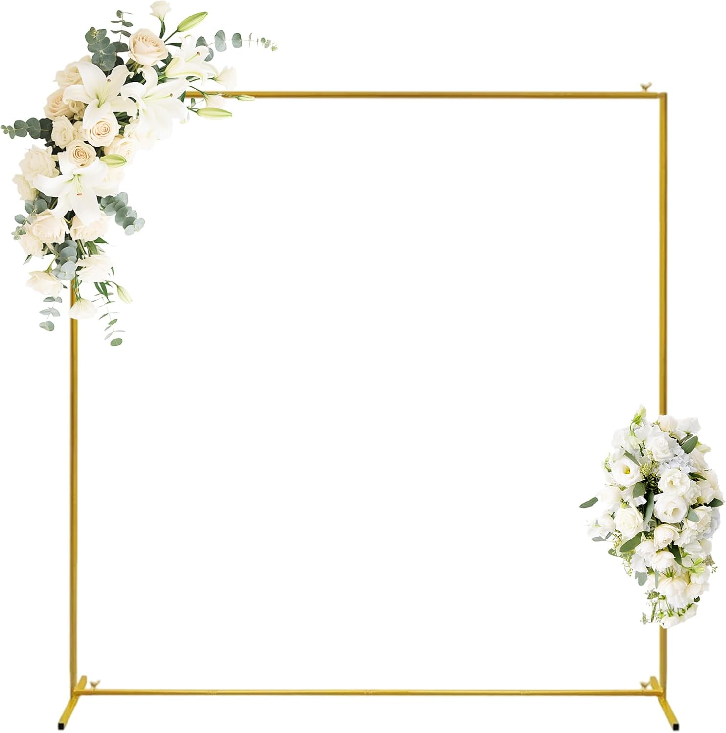 Metal Square Wedding Arch Backdrop Stand 6.6×5-8.2FT ?Balloon & Floral Decor Frame for Ceremony, Birthday, Party, Baby Shower, Garden Decoration (Gold, 6.6ft*8.2ft) 6.6ft*8.2ft Gold