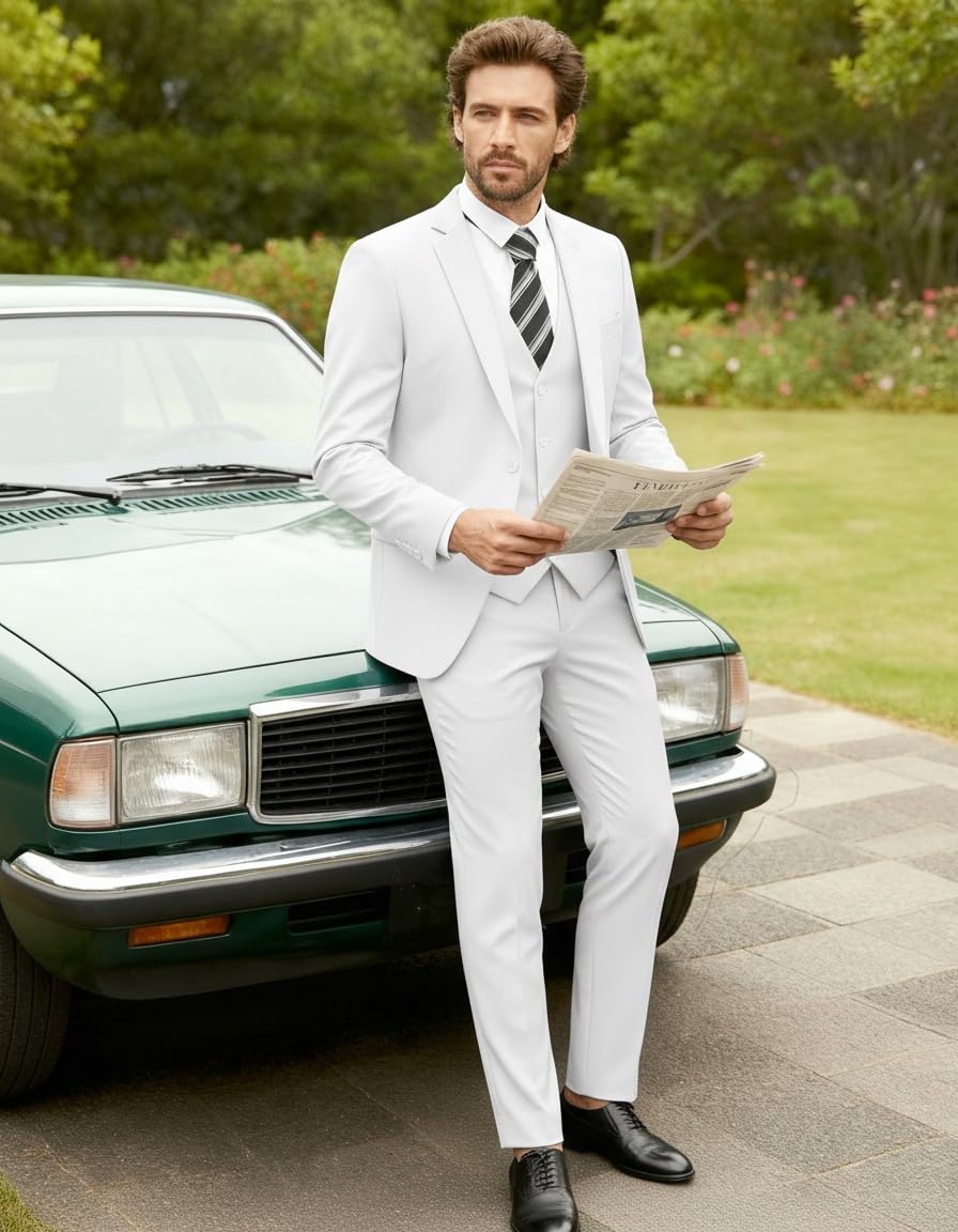 COOFANDY Completo da uomo in 3 pezzi, vestibilità classica, con 2 bottoni, per matrimoni, cene aziendali, balli, giacca e pantaloni