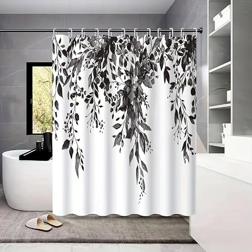 GLKSDLPO 1pc Black Leaf Pattern Polyester Shower Curtain High-Definition with Eyelets for Bathroom Privacy Screen and Home Decor(140x320cm/55x126in(WxH))