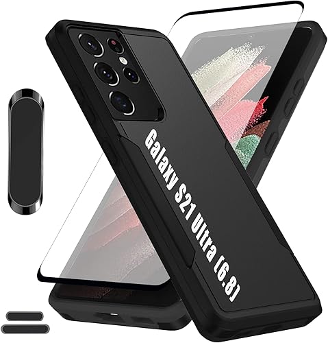 Funda híbrida de doble capa para Galaxy S21 Ultra de 6.8 pulgadas, resistente a los golpes, resistente a los golpes, con 1 soporte magnético para