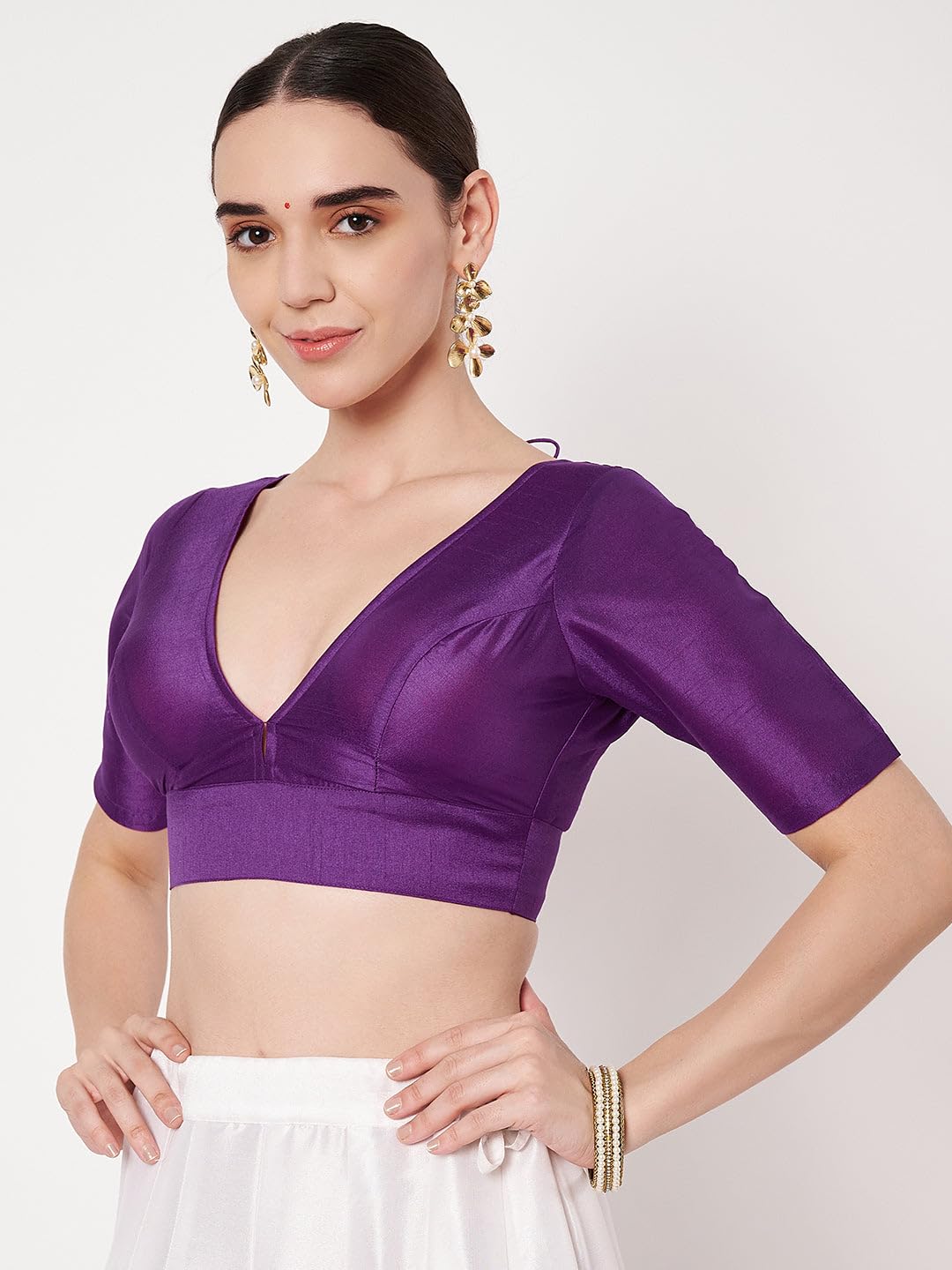 studio rasa Women's Chroma Solid V-Neck Padded Crop Top for Festive Wedding Party (TPWC62542XL_Purple_X-Large) 1