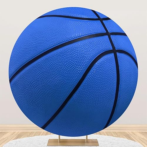 Miniatura 1 de Cubierta de fondo redonda de baloncesto azul de 7 pies con temática de baloncesto para deportes, fondo de fotografía para niños, niños, adultos,
