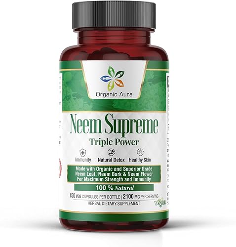 Cápsulas orgánicas Aura Neem Supreme, triple complejo - Max Strength Pure High Potency Azadirachta Indica Capsule. Antioxidante natural, salud de la Cápsulas orgánicas Aura Neem Supreme, triple complejo - Max Strength Pure High Potency Azadirachta Indica Capsule. Antioxidante natural, salud de la